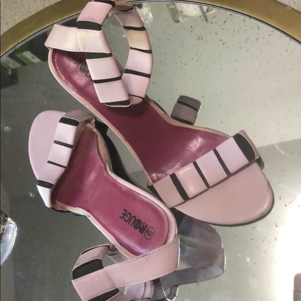 Pink and black strappy sandals